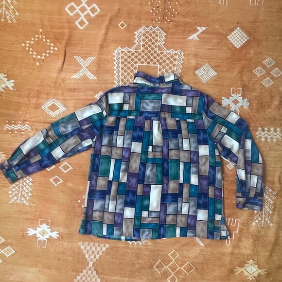 Alfred Dunner Vintage Abstract Geometric Blouse – Long Sleeve Satin Feel, Size 1 - Picture 4 of 5